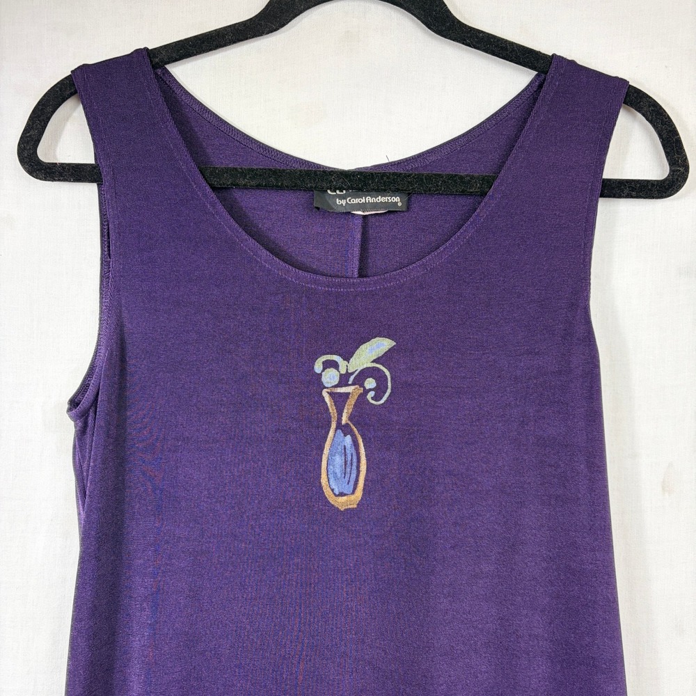 Carol Anderson Slinky Acetate Maxi Dress Sz Medium Sleeveless Artsy‎ Purple USA - Picture 2 of 9